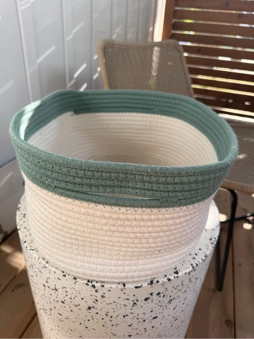 The Container Store Small Kawaii Cotton Rope Bin with Handles Green Sage Cream